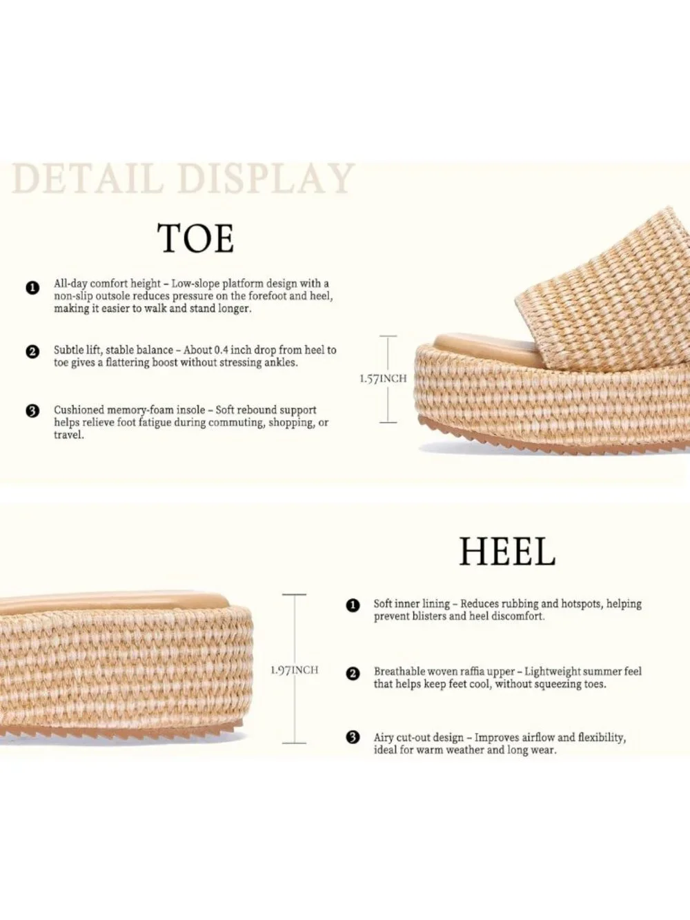 Stylish Raffia Espadrille Platform Sandals | Woven Straw Slip-On Beach Shoes - Picture 6 of 6